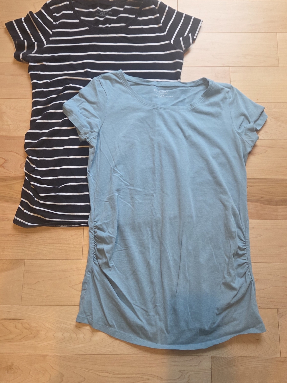 Motherhood Maternity Light Blue Tee & Black/White Stripe Short Sleeve Duo